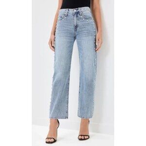 Pistola Lexi Mid-Rise Studded Bowed Straight-Leg Jeans Size 28